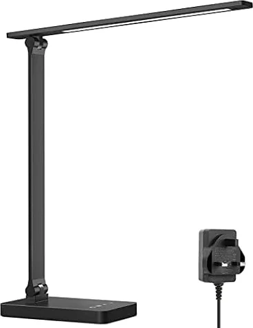 Lepro Desk Lamp, 750lm LED Desk Lamp with Power Adapter, Dimmable, Eye-Care | 5 Brightness Levels x 5 Colour Modes, Touch Control Desk Lamps Office, Suit for Reading, Study, Bedroom, Nails, Black