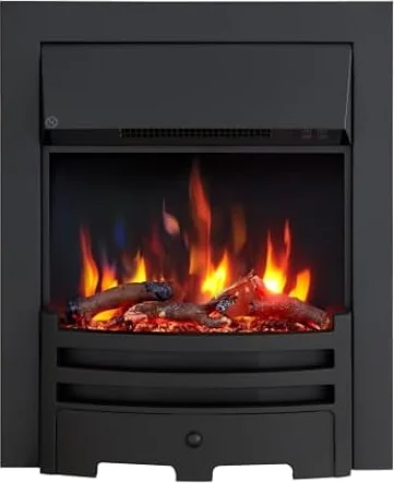 FLAMEKO Verona 16 inch Inset Electric Fire, Bauhaus Fret, Black Trim | Fits a standard 16 inch fireplace opening, 2kW Heater (1kW/2kW), 9 Flame Colours, Log Set & Black Chips, Remote Control