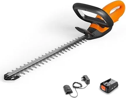 Flymo 18V SimpliCut 450 Cordless Hedge Trimmer with Battery & Charger | Keep hedges neat and tidy with dual-action blades, cutting branches up to 12mm, up to 60 mins runtime. Built in storage.