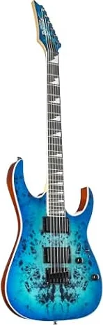 Ibanez GRGR221PA-AQB Gio Electric Guitar – Aqua Burst | Poplar Burl Art-Grain Top / Okoume Body, Maple GRG Neck, Purpleheart Fretboard, Dual IBZ-6 Humbuckers, F106 Hardtail Bridge
