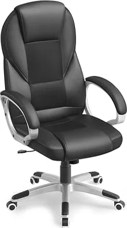 SONGMICS PU Leather Ergonomic Executive Chair, Swivel, Tilt, Ink Black | Height-adjustable and reclining desk chair, for office and home, 70 x 70 x (112-122) cm, Ink Black OBG22BUK