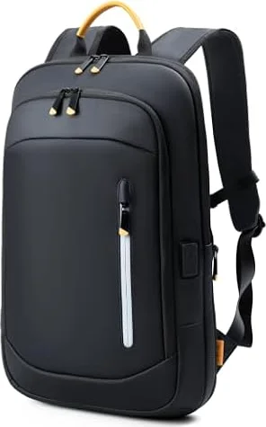 Lekespring Laptop Backpack for Men, 15.6 Inch Slim Business Travel Rucksack | with USB Charging Port, Expandable Water-resistant Lightweight Computer Bag, Black