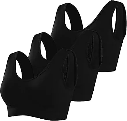 Memoryee Sports Bras Women 3 Pack Set Plus Size for Large Breasts Non Wired Inserts Washable Padded Push Up Multipack Vest Crop Top for Yoga Running Jogging Gym Black*3 5XL