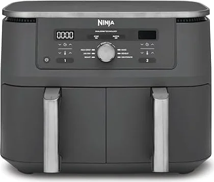 Ninja MAX Dual Zone 9.5L Air Fryer, 2 Drawers, Gunmetal DZ400UK | 6 functions: Air Fry, Max Crisp, Roast, Bake, Reheat and more. Cook up to 8 Portions, Non-Stick Dishwasher Safe Drawers.