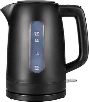 Amazon Basics Electric Kettle 1.7L, 3000 W, BPA-Free with 360° Base, Auto Shut-Off and Removable Anti-Scale Filter, Matte Black