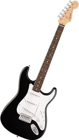 Squier by Fender Debut Stratocaster Beginner Electric Guitar, Black | Starter electric guitar for beginners and kids, free virtual lessons, easy-to-play neck, affordable Fender quality