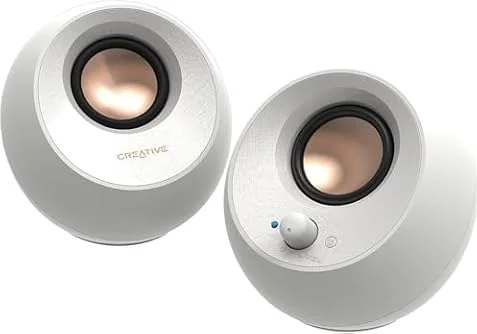 CREATIVE Pebble V3 Minimalistic 2.0 USB-C Desktop Speakers with USB Audio, Clear Dialog Enhancement, Bluetooth 5.0, 8W RMS with 16W Peak Power, USB-A Converter Included (White)