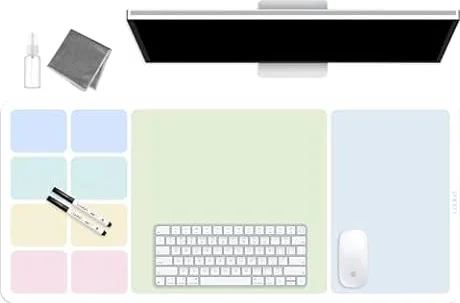 LOUKIN Erasable Dry Erase Desk Mat, Reusable Writing Desk Protector 32x14" | 3-in-1 Planner Mouse Pad, Reusable Writing Pad, Non-Slip Desktop Protect, 2 Markers & Cleaning Cloth, Office Home School Use