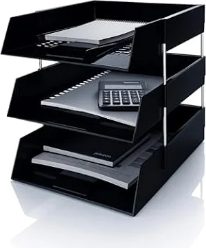 OS Smart Choice A4 Letter Trays, 3-Tier Stackable Document Organiser, Plastic Desktop Filing System, BLACK