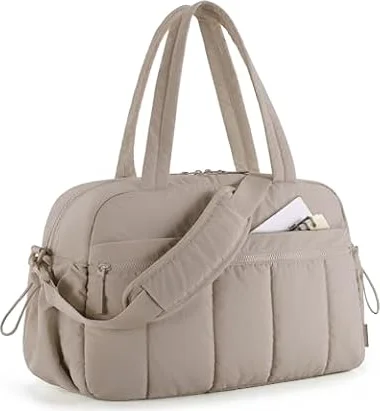 BAGSMART 24L Womens Gym Travel Bag, Weekend Overnight Cabin Bag, Wet Pocket | with Trolley Sleeve for EasyJet Underseat Ryanair Overhead Bins, for Sports, Hospital, Nappy Bag, Camel