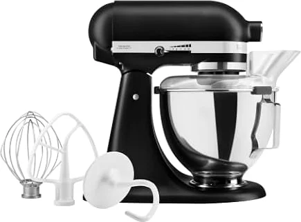 KitchenAid Tilt-Head Stand Mixer, 4.3L Stainless Steel Bowl, Full Metal Construction, Planetary Mixing Action, 10 Speeds, Pouring Shield, Whisk, Flat Beater & Dough Hook, Matte Black