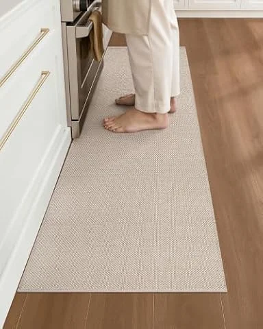 COLOR&GEOMETRY Thin Kitchen Rug 43x150cm Non Slip Rubber Backing,Khaki