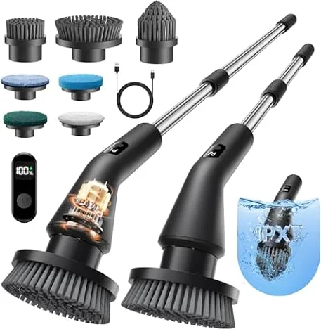Leebein Electric Spin Scrubber, Electric Cleaning Brush for Bathroom | 90Min Runtime, IPX7 Waterproof, 7 Brush Heads, 12-51 Inch Extendable Long Handle, 2 Speed Scrubber for Bathroom Floor Kitchen