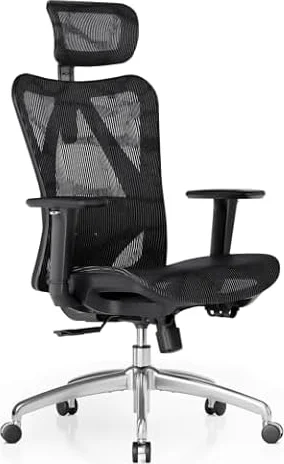 SIHOO M57 Ergonomic Mesh Office Chair, Lumbar Support, 330 lb, Black | Adjustable Headrest, 3D Armrests, Breathable High-Back Mesh, Tilt Lock, Reinforced Aluminum Base, All-Day Comfort for WFH