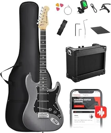 DONNER DST-80 Electric Guitar 39” Beginner Electric Guitar Kit with Amp, Classic SSS Pickup Complete with Gig Bag, Tuner, Capo, Strap, Picks, and Free Online Lessons