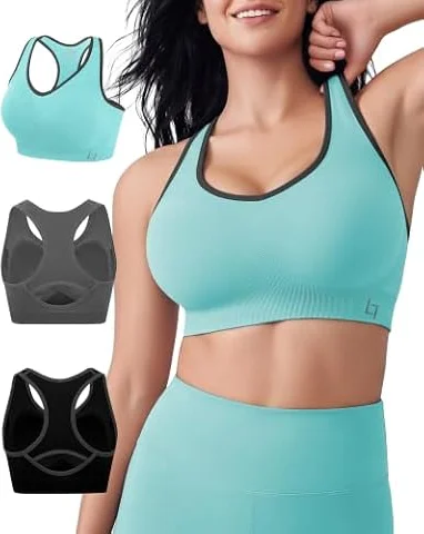 FITTIN Racerback Sports Bra for Women: High Impact Padded Top | Support Padded Seamless Comfortable Full Coverage Tops for Yoga Gym Workout Fitness for Plus Size Large Breasts Ladies