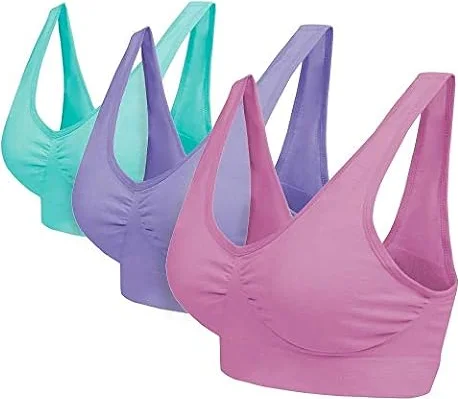 Blu Apparel Multipack Seamless Comfort Bras Sleep Bras Sizes 8-24 Not Padded Wireless (UK, Alpha, XXL, Regular, Regular, Aqua/Pink/Lilac 3 Pack)