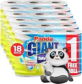 Panda Giant Kitchen Roll - 18 Kitchen Towels, Super Absorbent Sheets, 3Ply Paper Rolls Bulk Buy, Superior Performance for Your Cleaning Needs - Paper Hand Towels (White, 18) (White, 18)