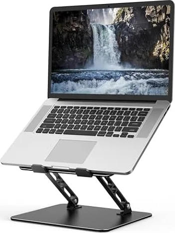 Nayka Adjustable Laptop Stand for Desk, Metal Foldable Laptop Riser | Portable Laptop Holder Desktop Book Stands, Ventilated Cooling Computer Notebook Stand Compatible with 10-15.6” Laptops
