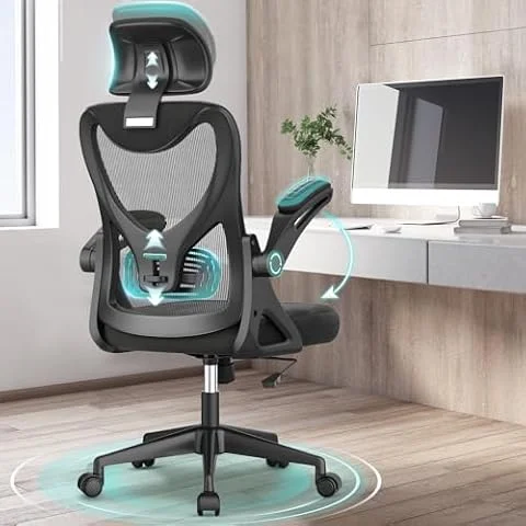 Office Chair Ergonomic Desk Chair with Lumbar Support Headrest Adjustable, Padded Flip-up Armrests Comfy Seat Cushion High Back Task Chair