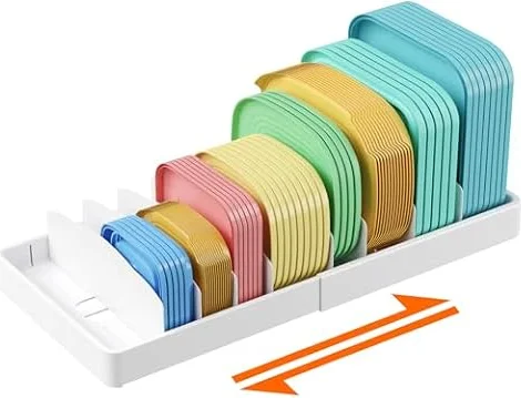 Lifewit Kitchen Cupboard Organiser for Food Contanier Lid with 9 Sections | Expandable Lid Holder with 8 Adjustable Dividers for Kitchen Organisers and Storage, White, Extra Large, 33-61cm