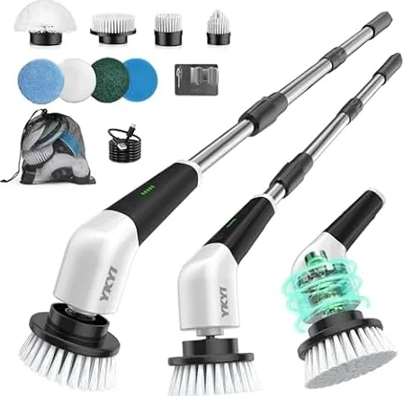YKYI Electric Spin Scrubber, Cordless Cleaning Brush | 2600mAh battery, IPX7 waterproof design, 8 replaceable brush heads, 2 speeds for bath, tile, grout, floor, car cleaning