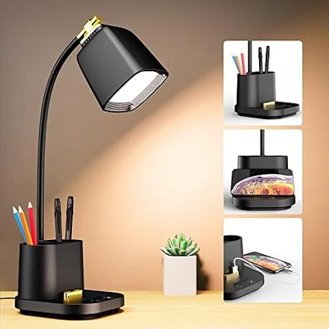 GONDSILY LED Desk Lamp with USB Charging Port Touch Control 3 Color Modes, Stepless Dimming,Eye-Caring LED Table Lamp for Home,Office,Bedroom,Reading,Work,Study, 5V, 2.4A