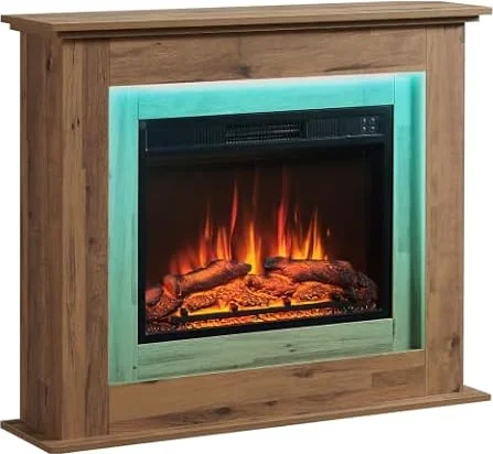 FLAMEKO 39 inch Electric Fire and Surround Suite, Savannah Dark Bronx Oak | 1.8kW Heater, 3 Flame Effects, 13 Mood Lights, Remote Control, 7-Day Timer, Plug In, No Chimney Needed