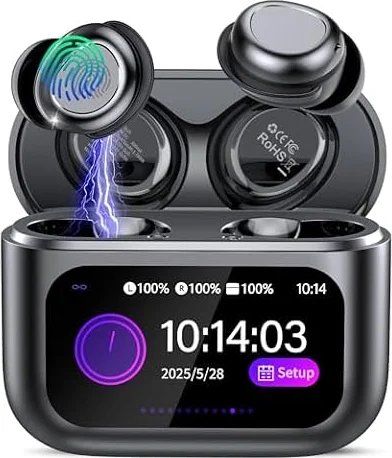 Wireless Earbuds with Smart Touch Screen, Bluetooth 5.4 Sleep Earbuds In Ear with ENC Noise Cancelling Mic, 48H Sleep Headphones with 5 EQ Modes, HiFi Stereo IP7 Waterproof Mini Ear Buds, Black