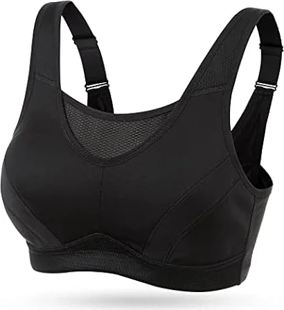 WingsLove Women's Sports Bra High Impact Bra Full Coverage Wirefree Workout Non Padded Ultimate Running Bra Sports Bra Women Plus Size Black