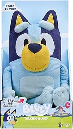 Bluey Talking Plush Toy, 13 Inch Interactive Soft Toy with Sounds, Blue | Press to hear phrases and sound effects from the show; super soft cuddly Bluey toy for kids ages 3+