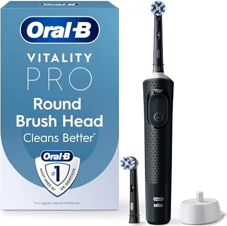 Oral-B Vitality Pro Electric Toothbrushes for Adults, for Him/Her, 1 Handle, 2 Toothbrush Heads, 3 Brushing Modes Including Sensitive Plus, 2 Pin UK Plug, Black