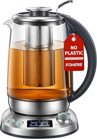 Smart Electric Kettle with 9 Temperature Presets, 1.7L Variable Temperature Glass Kettle with Removable Tea Infuser, 2200W, 2-Hour Keep Warm, Auto Shut-Off, Boil-Dry Protection, BPA-Free, Silver