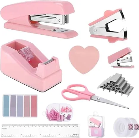 Candcamp 13 Pcs Stapler and Staples Set Office Supplies Set | 13-in-1 Office Supply Bundle, Plastic Metal Material, Stapler Tape Dispenser Scissors Clips Tabs Ruler for Home School Office