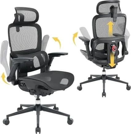 SIHOO B300 Pro Ergonomic Office Chair, Adaptive Lumbar Support, Soft Black | 6D Flip-Up Rotatable Armrests, 3D Wide Headrest, Breathable Mesh, 135° Recline, High Back