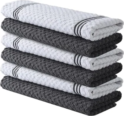 Infinitee Xclusives Kitchen Towels - 6 Pack - Terry Tea Towel-38 x 64 cm | 100% Cotton, Highly Absorbent Tea Towels - Lint Free, Soft, Durable & Quick Dry, Ideal for Drying Dishes & Kitchen Cleaning