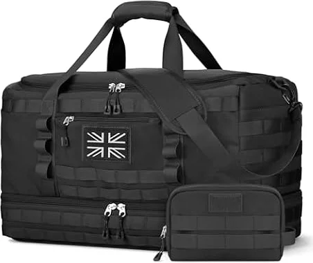 ETRONIK Travel Duffle Bag for Men, Tactical Gym Bag with Shoe Pocket, Black | Weekend Overnight Holdall Bag with Multiple Compartments & Wet Pocket, Carry On Hand Luggage for Workout Football Sport