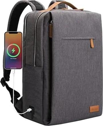 Hp hope Laptop Backpack for Women Travel, Durable Backpacks Carry On, with USB Charging Port, Fits 15.6 Inch Laptop, Waterproof, Resistant Luggage Business Weekender Bag, Grey