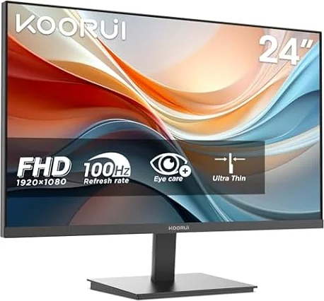 KOORUI E2412F 24 Inch FHD Monitor, Gaming 100Hz, Eye Care, HDMI, VGA | VA Computer Monitors, 1080P Pc Screen, 5ms, VESA 100x100mm, No built-in speakers