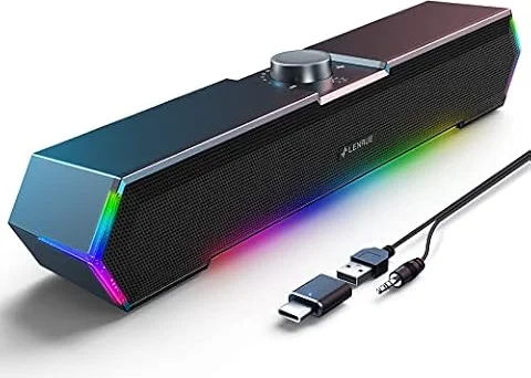 LENRUE G11 PC Speakers for Desktop, Touch Lights Computer Speakers with Surge Clear Sound, USB C/USB Powered for Computer Desktop PC Laptop Monitor