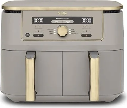 Ninja MAX Dual Zone Digital Air Fryer, 9.5L, Stone Gold DZ400UKSTGD | 6 functions: Air Fry, Max Crisp, Roast, Bake, Reheat & Dehydrate. Non-Stick, Dishwasher Safe Drawers.