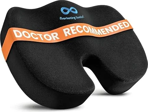 Everlasting Comfort Memory Foam Seat Cushion for Office Chair, Car & Home – Comfort Cushion with Washable Cover, Non-Slip Base and Contoured Shape (Black)