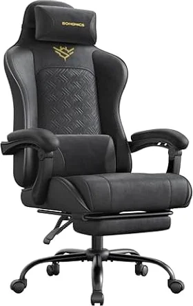 SONGMICS Gaming Chair, Ergonomic Office Chair with Footrest | Computer Desk Chair, Spring Seat Cushion, Synchronised Armrests, Ink Black, CATHY Collection OBG079BH07