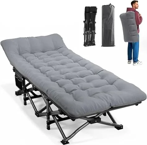 ATORPOK SHOP Camp Beds for Adults, Folding Camping Cot with Cushion | Foldable Padded Mattress; Easy Storage with Carry Bag; Portable Guest Bed for Travel, Camping & Outdoor Use; Supports 450 lbs