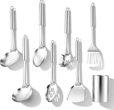 Herogo 8 Pcs Stainless Steel Kitchen Utensils Set with Holder for Cooking