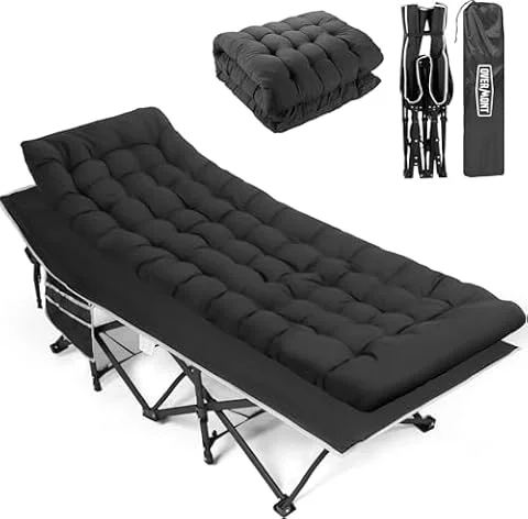 OVERMONT Oversized Folding Camping Bed for Adults,75 * 28" Extra Wide | 2400D Oxford fabric,550lbs Load Capacity,Heavy Duty Sleeping Beds with Carry Bag, Portable Travel Camp Beds, Black