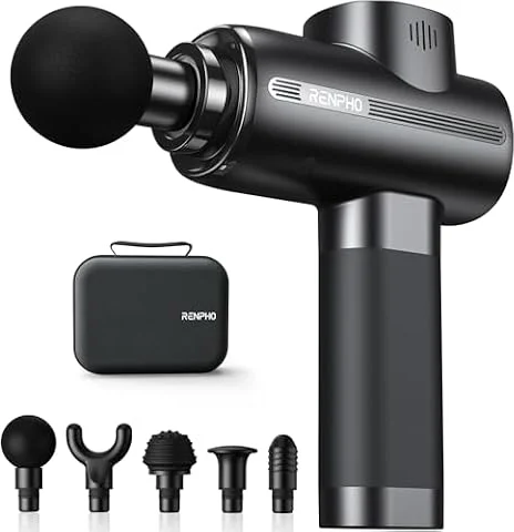 RENPHO Active Massage Gun for Deep Tissue Relaxation,5 Speeds & Heads,Black | Percussion Massager, 10mm Amplitude for Muscle Relaxation, Carry Case for Gym, Gift for Athletes & Fitness Lovers
