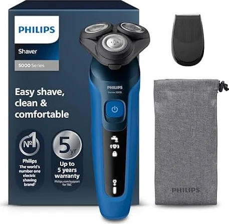 Philips Shaver Series 5000, Wet and Dry Electric Shaver for Men, ComfortTech blades 360°, Contour Heads, Advanced Display, SmartClick Precision Trimmer, S5466/18