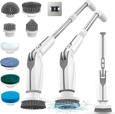 Leebein Electric Spin Scrubber, Upgraded Electric Scrubber for Cleaning, Spin Scrubber with Long Handle & 8 Replaceable Brush Heads, Remote Control Shower Cleaner Brush for Bathroom, Floor