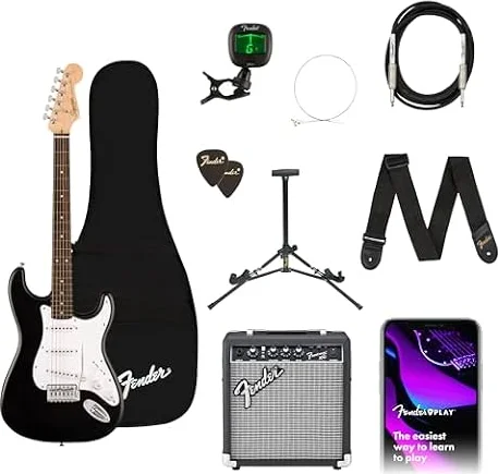 Squier by Fender Debut Stratocaster Beginner Electric Guitar Pack, Black
